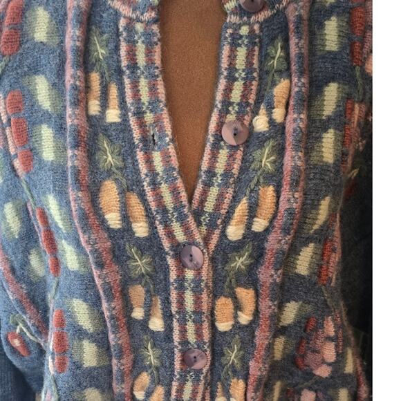 Vintage 90's Tulchan 100% Wool  3D Cardigan in Light Blue - Picture 2 of 10